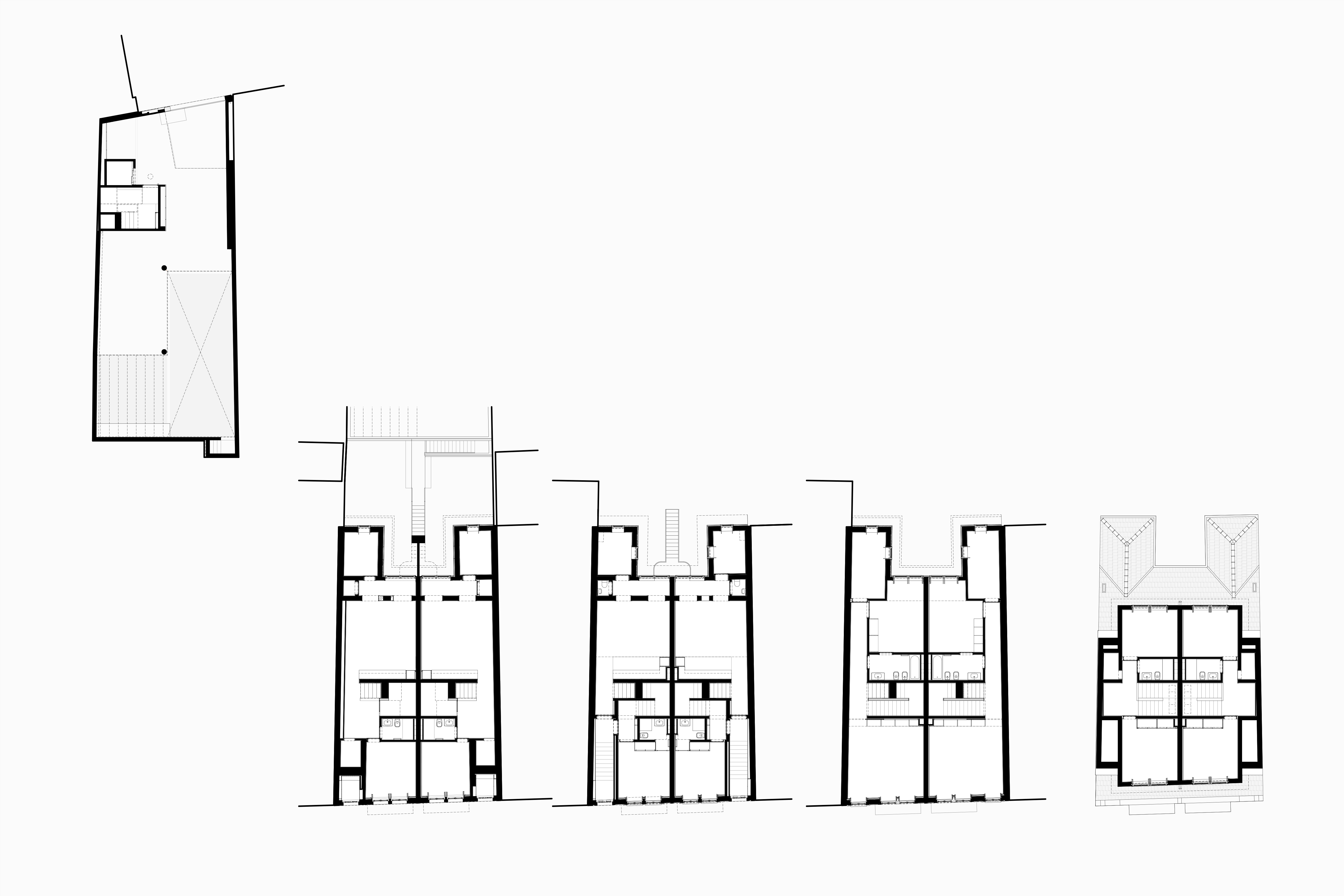 Piso -2 (Estacionamento exterior) e Habitações (Pisos -1 a 2)